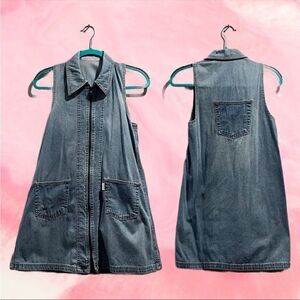 vintage | benson | denim zip-front dress with pockets | small